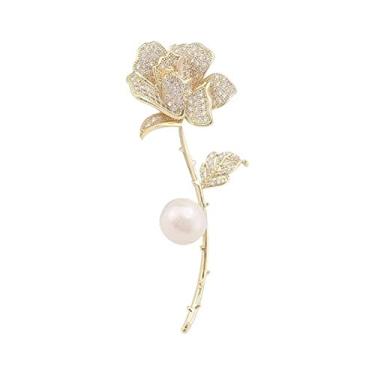 Imagem de KIZQYN Broche feminino broche de rosa de broche personalizado pin terno casaco corpete luxo pérola temperamento acessórios versáteis acessório de fantasia (cor: ouro)