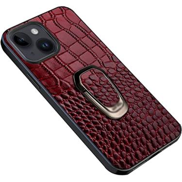 Imagem de RAYESS Capa para iPhone 14 com suporte de anel, textura clássica de crocodilo couro genuíno TPU silicone capa protetora fina híbrida para iPhone 14 (cor: vermelho)