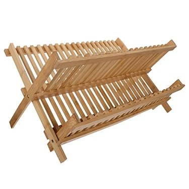 Imagem de 1 Unidade escorredor de pratos organizador cozinha organizador de cozinha suporte de armazenamento de talheres dobrar estante de armazenamento Acessórios bambu