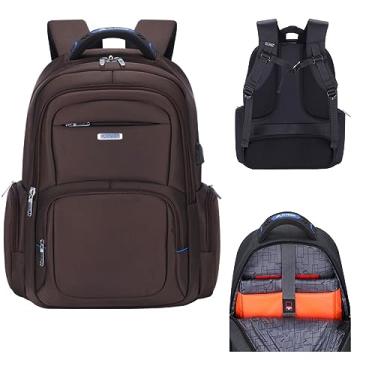 Imagem de Mochila Executiva Impermeável Grande Para Notebook de Até 17'' Polegadas, Multifuncionais resistente para viagens de negócios Reforçada Executiva Escola Trabalho Viagens Casual com porta de carregamento USB, Unissex (Marrom)