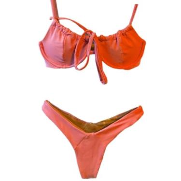 Imagem de Biquíni com aro sustentação meia taça sem bojo opção de cores moda praia verão (BR, Alfa, P, Regular, Laranja)