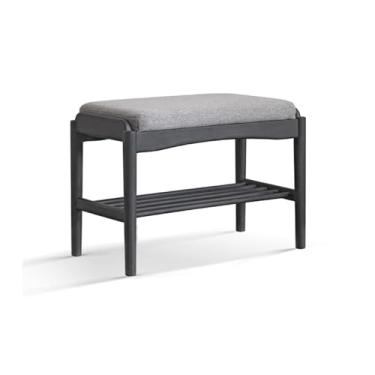 Imagem de Prateleira de sapatos armários de sapatos banco de entrada de sapatos, banco de madeira com assento de almofada macia, organizador com armazenamento de 2 camadas estilo simples bom rolamento de carga,