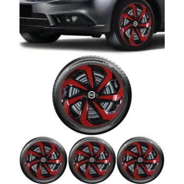 Imagem de Jogo 4 Calotas Esportivas Spider Preto/Vermelho aro 14 NISS March Versa Sentra Livina