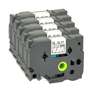 Imagem de Compatível P Touch Label Tape Pacote com 5 TZ145 TZ2-145 TZE Cartucho Label Orison Refis Autoadesivos Cassete Branco em Transparente, 18 mm x 8 m