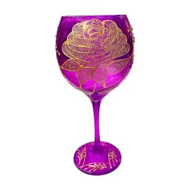 Imagem de META ATACADO, Cálice Roxo Altar Rosa Dourada 400 ml 20 cm Vidro Celebra