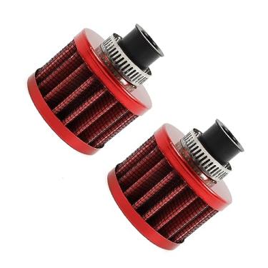 Imagem de MUGE RACING 2 peças filtro de ar ar frio filtro de admissão de ar 12 mm tampa da válvula filtro de respiração para carro e motocicleta (vermelho)