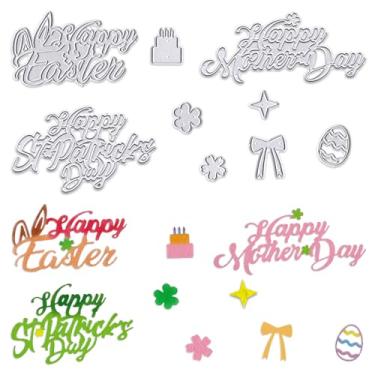 Imagem de Hying Happy Easter Words Cutting Dies para fazer cartões, Feliz Dia de São Patrício Letras Cortes Dia das Mães Flores Matrizes Modelo de Gravação para Artesanato Scrapbooking DIY Decoração de Álbum de