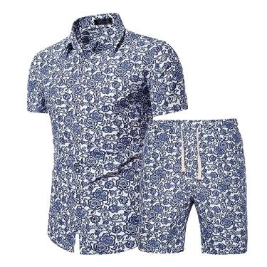 Imagem de Conjunto de shorts havaianos com estampa tropical masculina, 2 peças, camisetas polo atléticas com ombro caído, Cor 6, 3X-Large