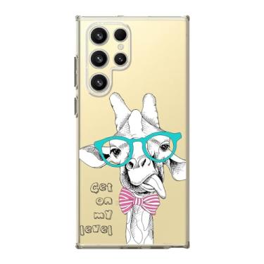Imagem de Blingy's Capa para Samsung Galaxy S24 Ultra, design de girafa engraçado, criativo, desenho animado, estilo animal, transparente, macio, TPU, capa transparente transparente de 16,8 cm (girafa careca)