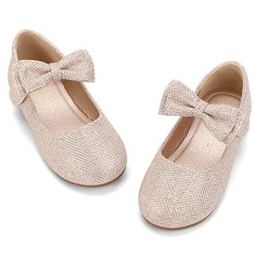 Imagem de Hehainom Alisa Mary Jane, sapatos sociais para meninas pequenas, sapatilhas de balé com laço para festas escolares, Glitter dourado, 12 Little Kid