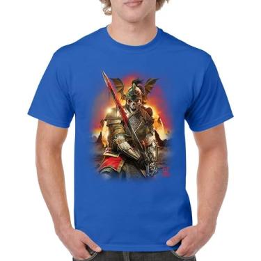 Imagem de Camiseta masculina Apocalypse Reaper Fantasy Skeleton Knight with a Sword Medieval Legendary Creature Dragon Wizard, Azul, G