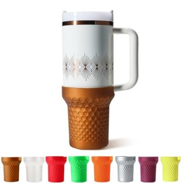 Imagem de Uvafly Bota de glitter metálico para Stanley, acessórios de manga protetora de silicone para Stanley Quencher H2.0 FlowState Tumbler 1,134 g / Adventure Quencher Tumbler 1,134 g (Bronze)