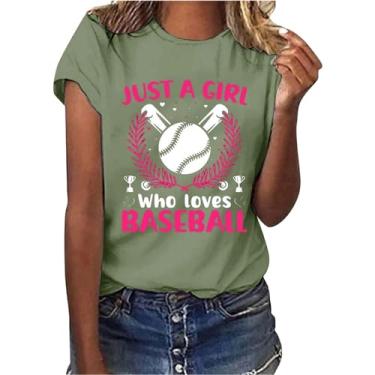 Imagem de Camiseta feminina de beisebol PKDong Just A Girl Who Love Baseball com estampa de letras engraçadas de manga curta, Verde, G