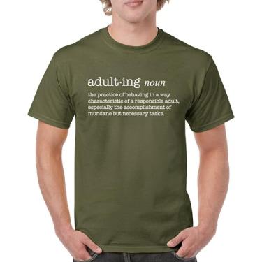 Imagem de Camiseta Adulting Definition Funny Adult Life is Hard Humor Parenting Responsibility 18th Birthday Gen X Men's Tee, Verde militar, 3G