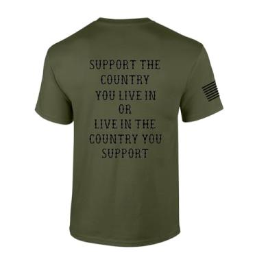 Imagem de Camiseta masculina patriótica Love The Country You Live in American Flag Camiseta de manga curta, Verde militar, XXG