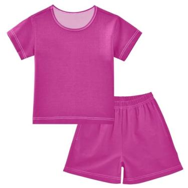 Imagem de CHIFIGNO Conjunto de 2 peças de camiseta de manga curta para meninos e meninas, conjunto de roupas de verão fofas para crianças, Vermelho violeta médio, 6 Anos