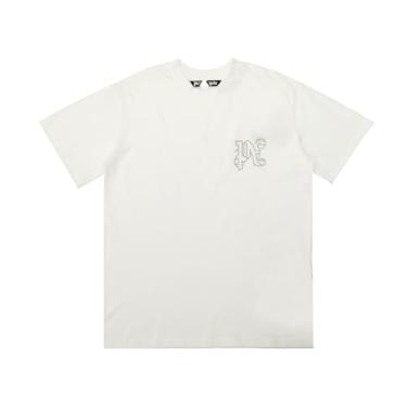 Imagem de Camiseta de manga curta Pa Hot Drill pequena estampa solta algodão masculino e feminino camiseta manga curta, Branco 1, M
