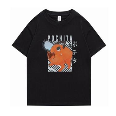 Imagem de RICHSAIKOU Camiseta masculina de motosserra unissex manga curta gola redonda algodão Makima Power Denji Pochita Cosplay Plus Size 5GG, Preto - A, M