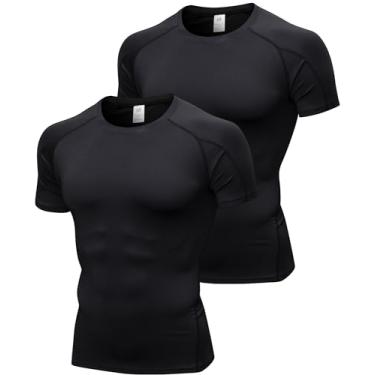 Imagem de SPVISE Pacote com 2 ou 4 camisetas masculinas de compressão de manga curta e secagem fresca para academia esportiva, Pacote com 2, preto, GG