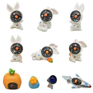 Imagem de Pinenjoy 10Pcs Miniature Rabbit Astronaut and Rocket Figurines Mini Spaceman Carrot House Figures Set Resin Cake Toppers for DIY Shelf Tabletop Diorama Craft Decoration