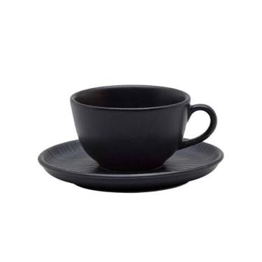 Imagem de Xícara Para Chá Com Pires Em Cerâmica Flat Ônix 200ml Oxford