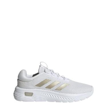 Imagem de adidas Cloudfoam Tênis feminino confortável de renda elástica, Branco/champanhe metálico/preto, 40