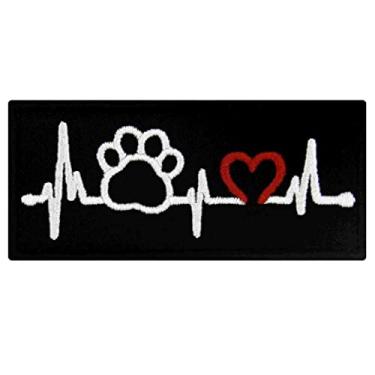 Imagem de Pata de cachorro com coração eletrocardiograma remendo para cães de serviço colete bordado/arreios crachá prendedor emblema gancho e laço