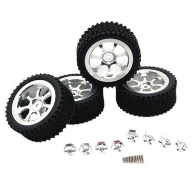 Imagem de UGPLM 4x Rodas e pneus RC, substituição de pneus de carro RC Crawler, pneus RC com aro de roda para modelo de carro RC para Wltoys 1/14, caminhões, Prateado