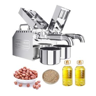 Imagem de CNAOHGHN Máquina de prensa de óleo 1600W, extrator de óleo automático com saídas duplas de óleo, expelidor de óleo orgânico de aço inoxidável, prensa frio/quente, 6-12 kg/H, para linho de gergelim e
