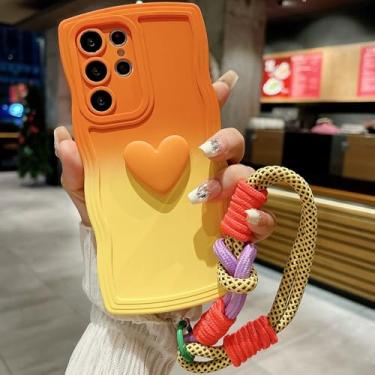 Imagem de Capa com alça de pulso gradiente de coração de amor para Samsung Galaxy S24 Ultra S23 S21 S20 FE S22 Plus Note 20 A55 A535 A25 A15 5G A05s A05, C2, para Note 20 Ultra