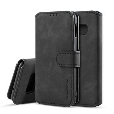Imagem de UEEBAI Capa de couro PU para Samsung Galaxy S10 Plus, carteira vintage retrô premium flip capa interna de TPU [compartimentos para cartão] [fecho magnético] função de suporte fólio proteção total à prova de choque - preta