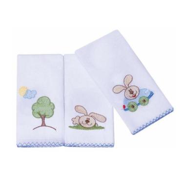 Imagem de Kit 3 Paninho Toalha de Boca Bebê Papi Babete Bordada 32x32cm, Coelho