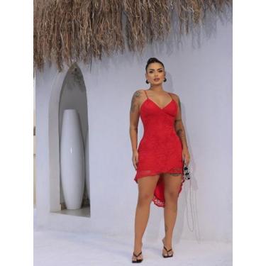 Imagem de Vestido Curto Mullet de Alcinha em Renda - luh may, Vermelho, M