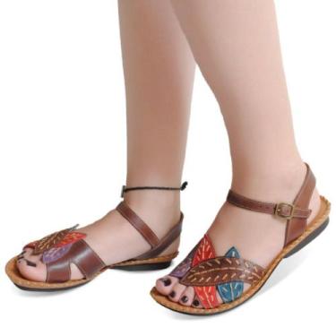 Imagem de Sandalia Rasteirinha Feminina em Couro Conforto Solado Borracha Antide