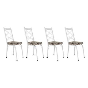 Imagem de Kit 4 Cadeiras de Cozinha Delaware Estampado Cedro Pés de Ferro Branco