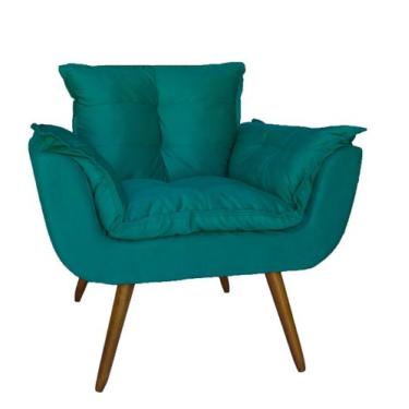 Imagem de Poltrona Decorativa Para Sala E Recepção Opala Suede Azul Turquesa - L