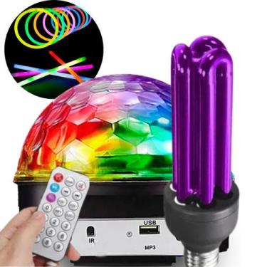 Imagem de Kit Festa Globo Colorido Rgb Usb Mp3 Led e Lâmpada NEON Com 10 Pulseir