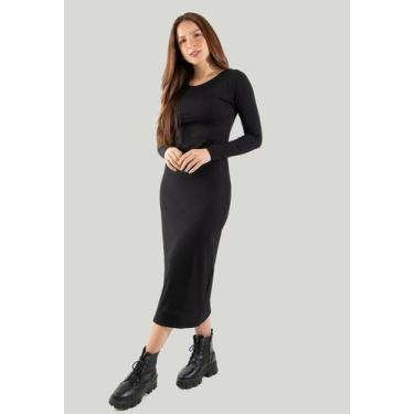 Imagem de Vestido Midi Manga Longa Ribana - DILUXO, GG, Preto, Feminino