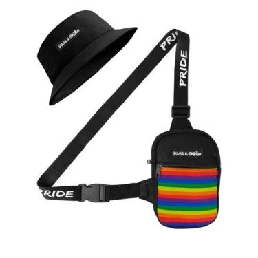 Imagem de Kit Chapeu Bucket Preto + Shoulder Bag Mini Bolsa Lateral Masculina Pe