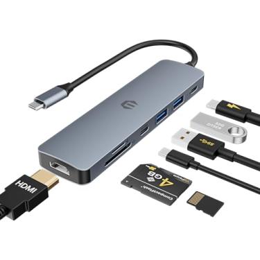 Imagem de Tiergrade Adaptador multiportas USB C, estação de ancoragem 7 em 1 USB C com HDMI, 100W PD, 2 USB 3.0, USB C 3.0, SD/TF, para laptop tipo C