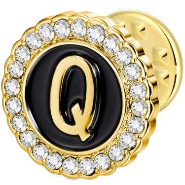 Imagem de HAWSON Alfinetes de lapela com inicial A-Z, alfinetes de gravata personalizados de ouro/prata 18K para ternos, gravatas, chapéus, homens e mulheres, Latão, Sem Pedra Preciosa