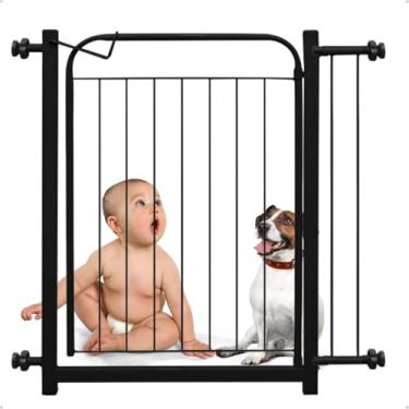 Imagem de Portão de Segurança 80x70cm Proteção Preto Bebes Crianças Cães Cachorros Pet Portãozinho Protetor Porteira Vãos Corredor Porta Grade Extensível + Extensor 10cm - Petliz