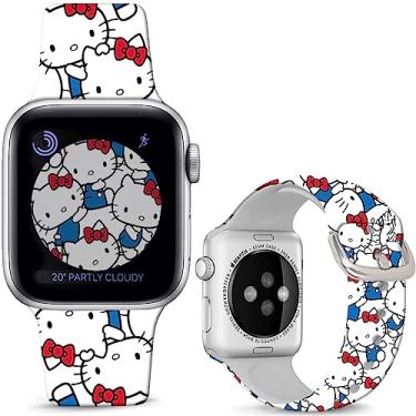 Imagem de Sjiangqiao Pulseira de silicone macio Hello Ki Sweet Blue de 49 mm/46 mm/45 mm/44 mm/42 mm (série 3 2 1) compatível com iWatch Series SE 10 9, 8, 7, 6, 5, 4, 3, 2 e 1, crianças e mulheres