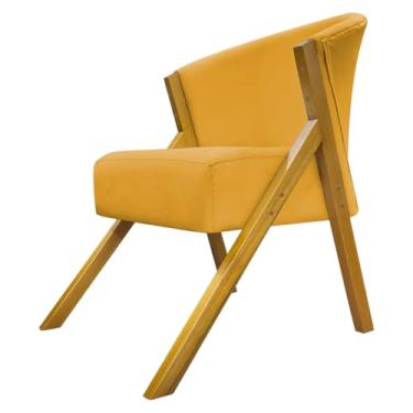 Imagem de Poltrona Decorativa Para Sala Cadeira Reforçada Para Recepção Sala De Espera Consultório You Suede Mostarda Braça Amadeirada