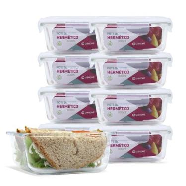 Imagem de Kit 9 Potes Vidro Hermético Trava Quadrado 800ml Marmita - U4home