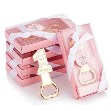 Imagem de Orlabno 24 pacotes de lembrancinhas de aniversário e abridor de garrafas de lembrança - Presentes de devolução perfeitos para convidados e decorações para a festa de primeiro aniversário do bebê (rosa