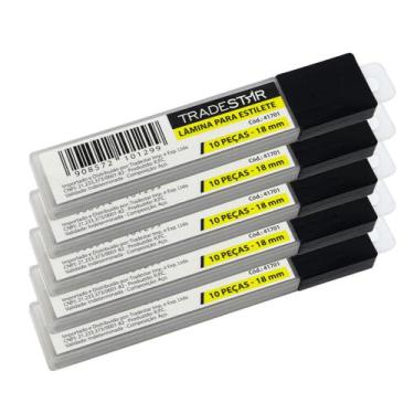 Imagem de Kit 5 Jogos De Lamina P/ Estilete Larga 18mm Com 50 Peças - Tradestar