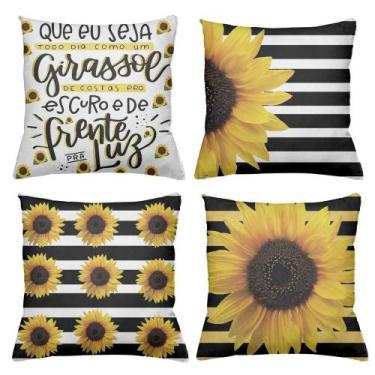 Imagem de Kit 4 Almofadas Decorativas Cheias 40x40cm Girassóis - Deluzz