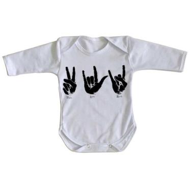 Imagem de body nenê criança roupa bebê manga longa Paz love rock  - Empório Dutr