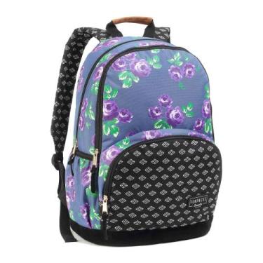 Imagem de Mochila Feminina Escolar Urbano Estampa Florido Seanite, Azul